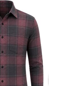 Manufacturer Burgundy Black Plaid <b>Men</b> Casual Formal Check <b>Shirt</b> Long Sleeve Button Down Cotton Flannel Office Wear Custom <b>Shirt</b> - Product Image 5