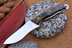 Cuchillo de Caza Hecho a Mano, Hoja de Acero Inoxidable, Mango de Cuerno de Búfalo, Cuchillo de Hoja Fija para Acampar al Aire Libre, Funda de Cuero, OEM - Product Image 3