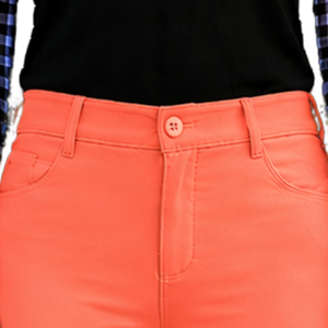 Pantalon d'équitation taille haute extensible pour femme, orange corail, avec grip aux genoux, pour entraînement et compétition - Product Image 5