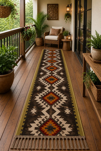 Alfombra Kilim Artesanal del Suroeste, de Lana y Yute, Estilo Boho Tribal, para Pasillo, Entrada, Corredor Largo, Decoración Rústica - Product Image 3
