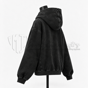 Sudadera con Capucha Negra Lavada Oversize para Mujer, con Gráfico Personalizado, Estilo Vintage Streetwear, Fabricante de Sudaderas de Forro Polar - Product Image 4
