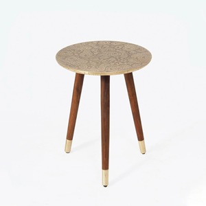 Mesa de Centro Redonda de Madera Estilo Moderno de Mediados de Siglo con Detalles en Latón, Mueble Hecho a Mano para Sala de Estar, Pieza Decorativa - Product Image 3