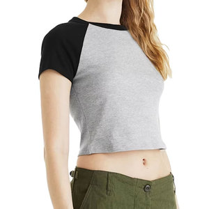 Camiseta Corta para Mujer, Estilo Minimalista, Cuello Redondo, Manga Corta, Transpirable, de Algodón, Informal para el Día a Día, Camiseta Corta de Verano - Product Image 2