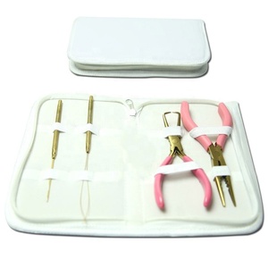 Kit professionnel d'outils pour extensions de cheveux en acier inoxydable rose avec pinces à micro-anneaux et aiguilles à boucle pour salon - Product Image 1