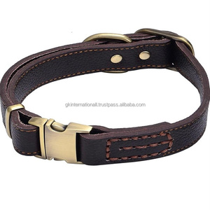 Collar de perro de cuero de arnés de grano completo con hebilla elegante y cierre de clip tamaños personalizados disponibles hechos en el fabricante de la India - Product Image 1