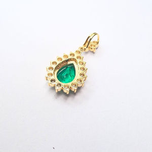 Classic 18K Gold Plated <b>Emerald</b> <b>Pendant</b> With Diamond Halo Water Drop Shape Women's Jewelry Engagement Charm - Product Image 2