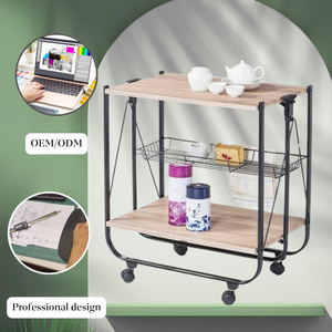 รถเข็นห้องครัวแบบพับได้สองชั้นพร้อมล้อเลื่อน - Product Image 6