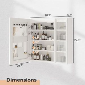 Mobiletto a Specchio Moderno Bianco in Truciolato con LED (20+8.5*28 Pollici) con 1 Anta a Specchio in Vetro e 1 Anta in Vetro Changhong - Product Image 3