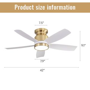 Ventiladores de Techo LED Empotrados de 42 Pulgadas con Luz LED de 22W y Control Remoto, 5 Aspas de ABS para Uso en Interiores - Product Image 2