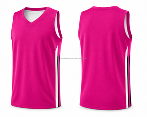 Maillot de basket-ball unisexe rose à col en V sans manches en mesh respirant pour adultes toutes saisons - Product Image 2