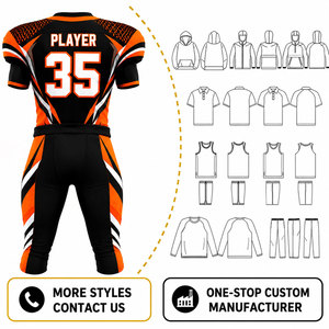 Uniforme de football américain personnalisé sublimé, maillot à col en V pour homme, pantalon noir, orange, blanc, respirant, ajusté, manches courtes - Product Image 5