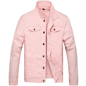 Chaqueta Vaquera Rosa para Hombre, Corte Regular Informal, Color Sólido, Cierre de Botones, Ropa de Otoño - Product Image 1