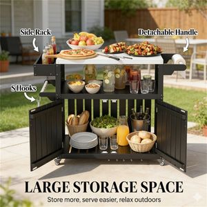 Black Outdoor Bar Cart with Storage Cabinet <b>Shelf</b> <b>for</b> <b>Kitchen</b> Islands & Carts - Product Image 2