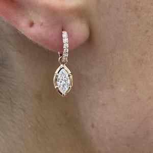 Marquise Cut Diamond Drop <b>Earrings</b> with Round Cut Hoop Accent Solid <b>Gold</b> <b>Dangle</b> <b>Earrings</b> Elegant Bridal Jewelry Luxury Wedding - Product Image 1