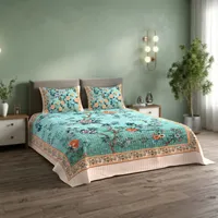 Drap de lit en microfibre douce 7D, 125 GSM, 300 fils, durable, écologique, toutes saisons, avec motif d'arbre bleu ciel