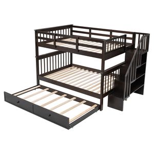 Letto a castello matrimoniale Espresso con letto estraibile singolo, contenitore e sponda di protezione per camera da letto, dormitorio, accesso via scale - Vecchio SKU LT000210AAP - Product Image 4
