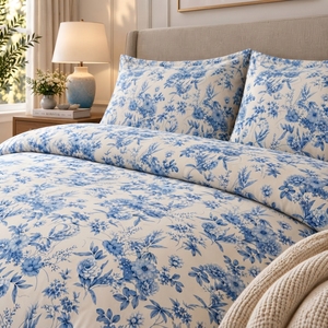 ชุดผ้าปูที่นอนและปลอกหมอน 2 ใบ รุ่น Maison Blue and Green ลายดอกไม้คลาสสิก พิมพ์ลาย 100% ผ้าฝ้าย 150 เส้นด้าย เกรด A ใช้ได้ทุกฤดู - Product Image 3