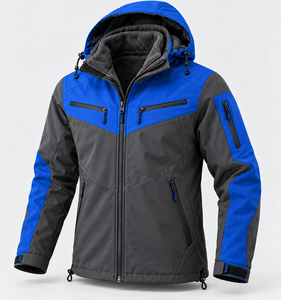 Veste d'hiver softshell pour homme avec logo personnalisé, doublure en polaire, capuche amovible, blocs de couleur, randonnée, escalade, parka coupe-vent pour l'extérieur - Product Image 2
