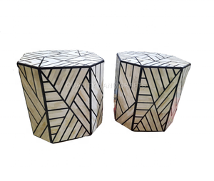 Meilleure nouvelle conception Table de chevet moderne en incrustation d'os noir Artisanat de qualité Inde Armoire de salon rayée Meubles de maison - Product Image 6