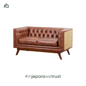 Canapé Chesterfield en cuir véritable deux places, design moderne, dossier en rotin, mousse haute densité, mobilier d'hôtel et de maison Dona - Product Image 3
