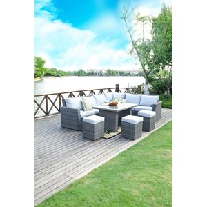 โซฟาหวายกลางแจ้ง 7 ชิ้น สีเทา เฟอร์นิเจอร์สวนลานบ้าน ชุดเฟอร์นิเจอร์สำหรับใช้กลางแจ้งที่ทันสมัยและทนทาน - Product Image 4