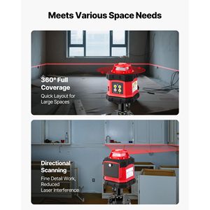 Livella Laser Rotante Autolivellante a 360 Gradi da 300m con Treppiede, Ricevitore, Telecomando e Scala - Trasmissione Laser Orizzontale a 360° - Product Image 6