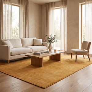 พรมขนสัตว์สีเหลืองมัสตาร์ด DECORDEC ลายเรียบแบบมีเท็กซ์เจอร์ เป็นมิตรกับสิ่งแวดล้อม กันลื่น สไตล์มินิมอล สำหรับห้องนั่งเล่นและห้องนอน - Product Image 3