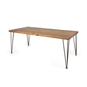 Set da Pranzo Moderno per Esterni da 6 Persone, 7 Pezzi, con Tavolo Rettangolare in Legno di Acacia da 183 cm e Sedie in Rattan, Set di Mobili da Giardino - Product Image 2