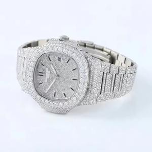 Montre de luxe Hip Hop personnalisée en moissanite, testée au diamant, prix abordable, 41 MM, moissanite VVS, montre de haute qualité entièrement sertie de pierres - Product Image 2