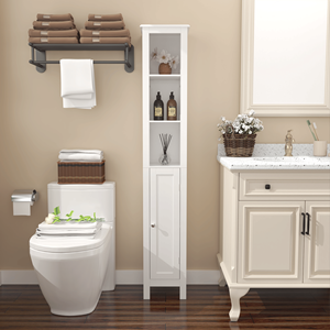 66.92\" Tall Bathroom <b>Storage</b> Cabinet Adjustable Shelves 1 Door Freestanding Anti-tip Cabinet <b>Open</b> Bathroom Furniture - Product Image 2