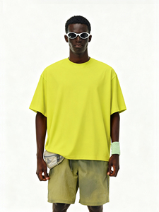 Camiseta de algodón verde lima extragrande para hombre, manga corta, cuello redondo, estilo casual, transpirable - Product Image 1