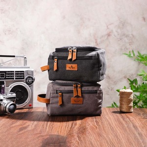 Leather Canvas Toiletry Bag Waterproof Travel Organizer Cosmetic Dopp Kit Large Capacity <b>Case</b> For Men LCTB-0049 - Product Image 3