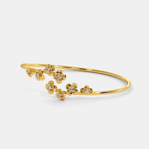 Gold Diamond Floral Cluster Open <b>Bangle</b> <b>Bracelet</b> - Product Image 2