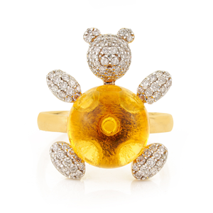 Unique Design Latest Handmade Women's Citrine & Diamond Teddy Bear <b>Cocktail</b> <b>Ring</b> Factory Custom Bulk Jewelry 18K Yellow <b>Gold</b> - Product Image 1