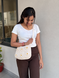 Bolso de Ganchillo Hecho a Mano para Playa, Bolsa de Hombro Cuadrada con Cierre a Presión Blanco, Estilo Bohemio, Estilo Vintage, Novedad - Product Image 1