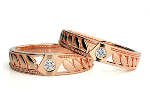 925 Sterling Silver Rose Gold Plated Prong Setting Leaf Pattern Luxury <b>Couple</b> <b>Rings</b> - Product Image 2