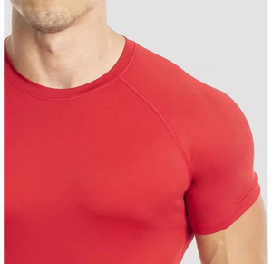 Camiseta Deportiva de Manga Corta para Hombre, Cuello Redondo, Color Rojo Sólido, Tejido de Punto, Corte Ajustado, Secado Rápido, Poliéster, Estilo Deportivo, Largo Regular, para Gimnasio - Product Image 3