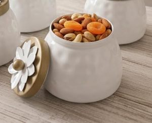 Ensemble de pots de conservation alimentaire en métal avec couvercle Daisy, récipients hermétiques pour la cuisine, forme ronde, design artisanal - Product Image 3