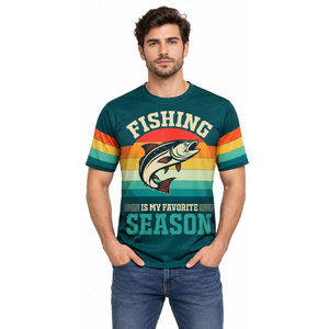 Fishing Is My Favorite Season Men's Sublimation Print Quick Dry <b>T</b>-<b>Shirt</b> Outdoor Wear Teal <b>Rainbow</b> Design - Product Image 4