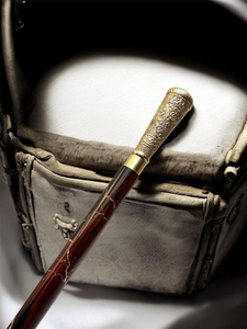 Canne de marche en bois artisanale avec poignée métallique gravée, canne pliante à trois sections détachable, finition bois brun, style vintage - Product Image 2