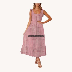 Vestido de Noche sin Mangas para Mujer 2026, Estampado a Bloques, Estilo Bohemio Gitano, Algodón, Moda India y Pakistaní, ¡Gran Venta! - Product Image 3