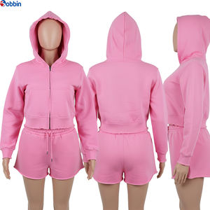 Conjunto Deportivo de Verano Personalizado para Mujer, Sudadera con Cierre y Pantalones Cortos, 100% Algodón - Product Image 1