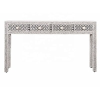 Nouvelle arrivée, table console moderne blanche géométrique avec incrustations en os, 3 tiroirs, table de salon, décoration d'intérieur, meubles