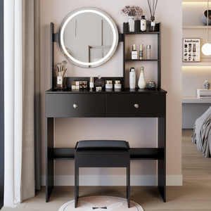 Set Toeletta con Specchio LED da 17 Pollici, Sgabello Imbottito, Grande Specchio con Interruttore Touch, 3 Colori, Luminosità Regolabile - Product Image 1