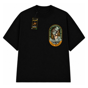 เสื้อยืดโอเวอร์ไซส์สีดำสำหรับผู้ชาย พิมพ์ลายเงินด้านหลัง สไตล์สตรีท แขนสั้น คอกลม ผ้าคอตตอนเจอร์ซีย์ ทรงพอดีตัว - Product Image 2