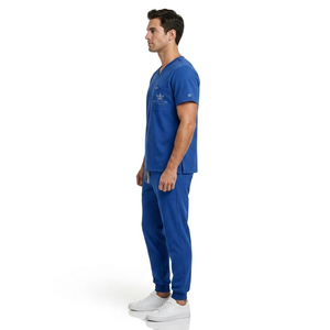 Ensemble de blouses d'infirmière 2 pièces pour hommes, uniforme médical, hauts à manches courtes, pantalons ajustés, 100% polyester, ensemble de blouses pour personnel médical - Product Image 5