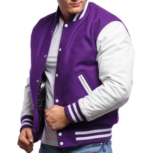 Veste universitaire pour homme de couleur violette avec manches blanches, logo brodé Stay Rad sur la poitrine, coupe classique, idéale pour l'automne - Product Image 6