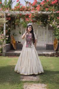 Traditional Indian Kora Cotton Floor-Length <b>Lehenga</b> Set Designer Frill Stitching Kutchi Patch Work Blouse for <b>Women</b>-Party Wear - Product Image 1