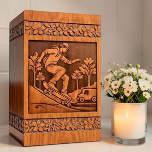 Urne funéraire en bois personnalisée gravée pour skateboarder, souvenir commémoratif par AYAANS - Product Image 1