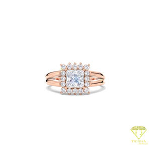 Princess Cut Lab Grown Diamond Halo Engagement <b>Ring</b> in 14K Yellow Gold <b>Split</b> Shank Vintage Wedding <b>Ring</b> for Women - Product Image 3